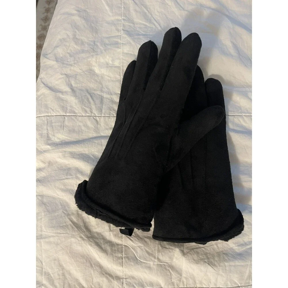 L.L. Bean Town & Field Suede Feel Black Winter Gloves faux Fleece Lining Sz Med